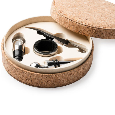 Set 4 accesorii vin in cutie de pluta AB4091S129 - Green Print