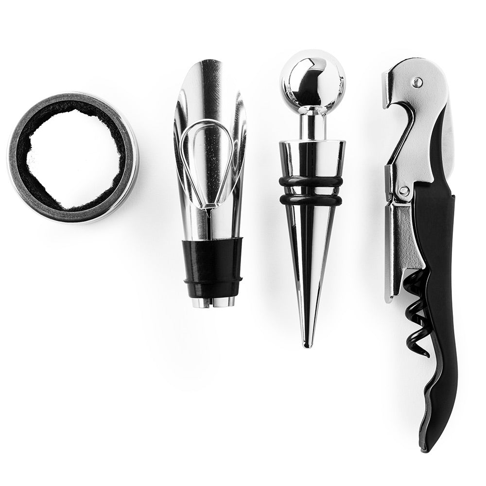 Set 4 accesorii vin in cutie de pluta