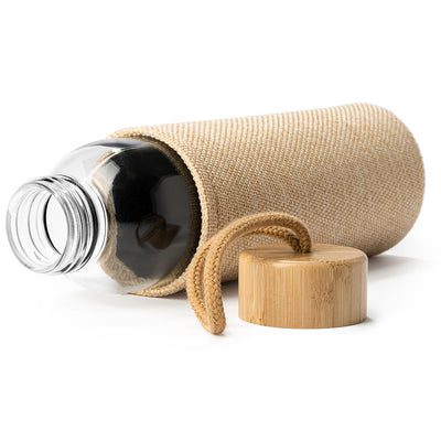 Bidon din sticla cu capac de lemn TRILBY + husa iuta
