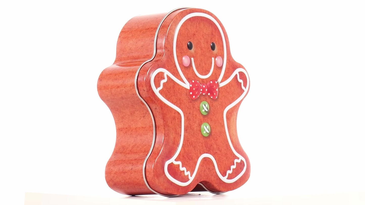 Metal box in the shape of a gingerbread man