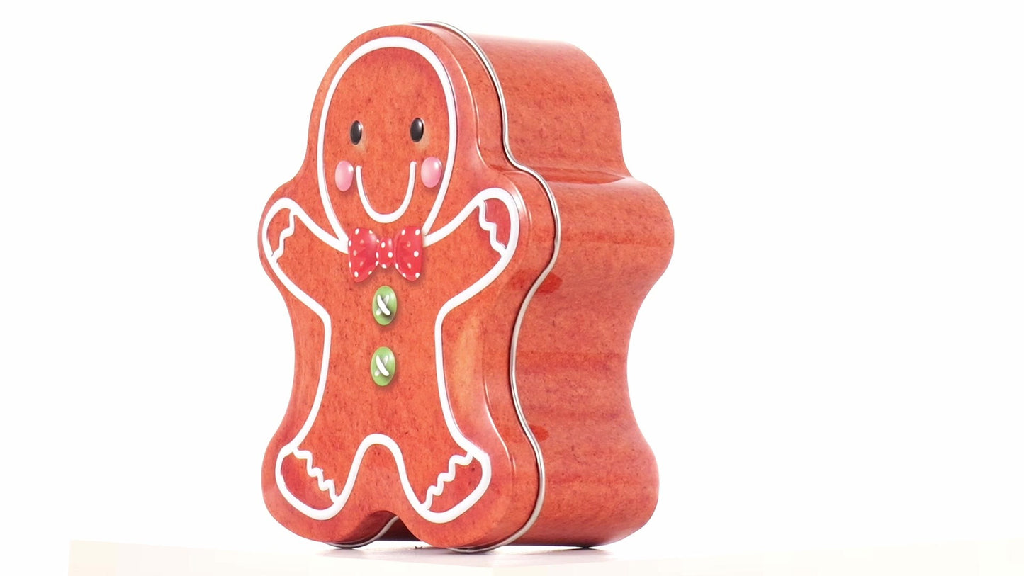 Metal box in the shape of a gingerbread man