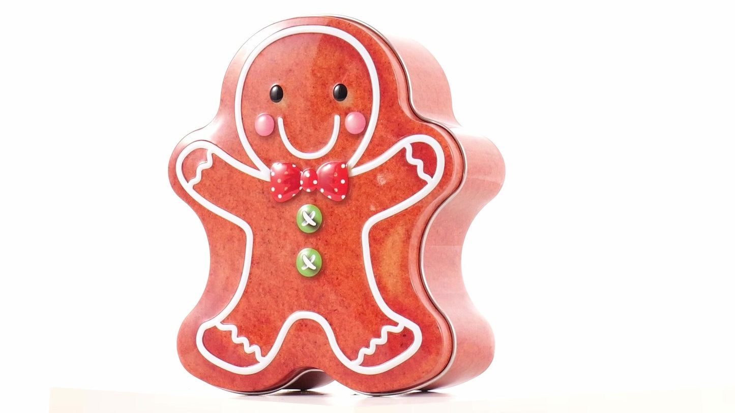Metal box in the shape of a gingerbread man