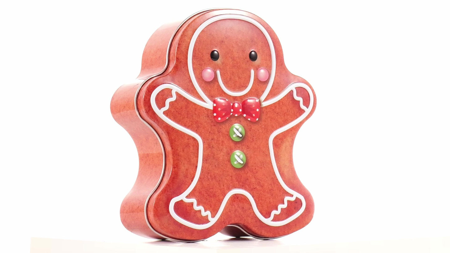 Metal box in the shape of a gingerbread man