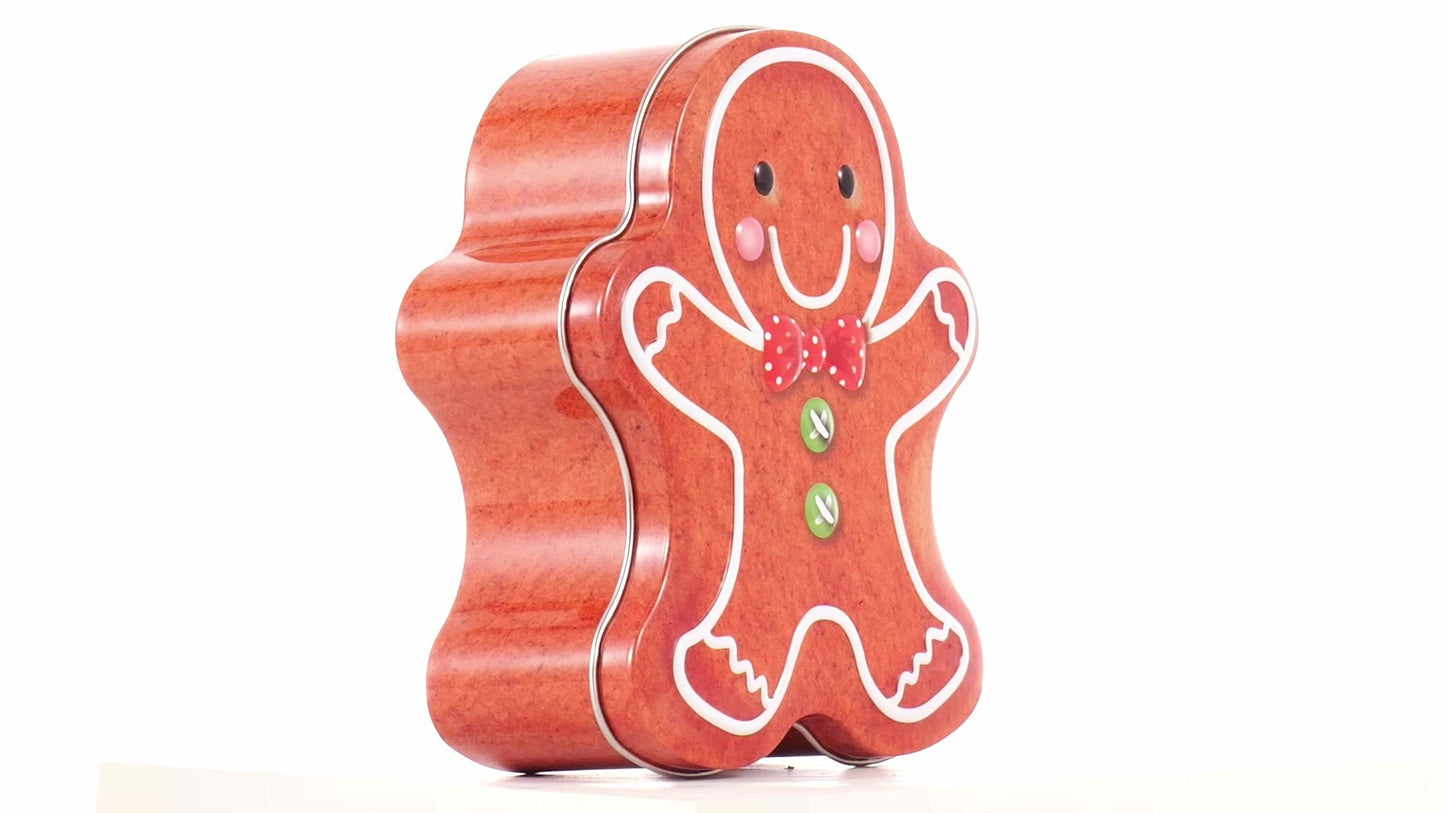Metal box in the shape of a gingerbread man