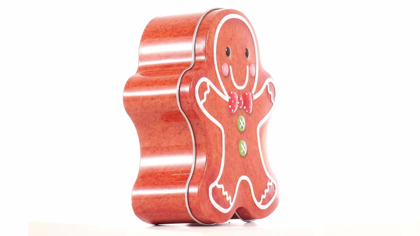 Metal box in the shape of a gingerbread man