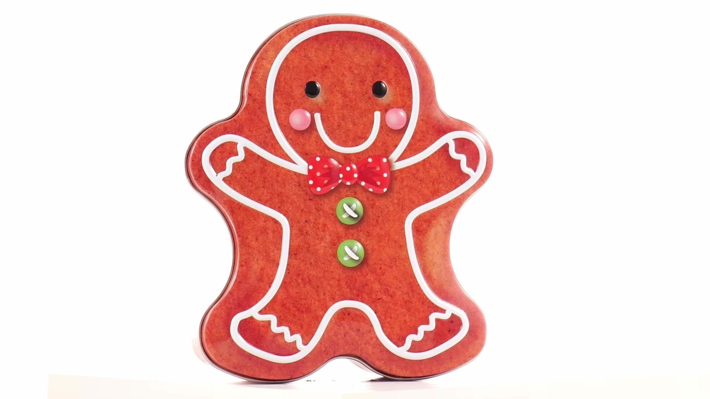 Metal box in the shape of a gingerbread man