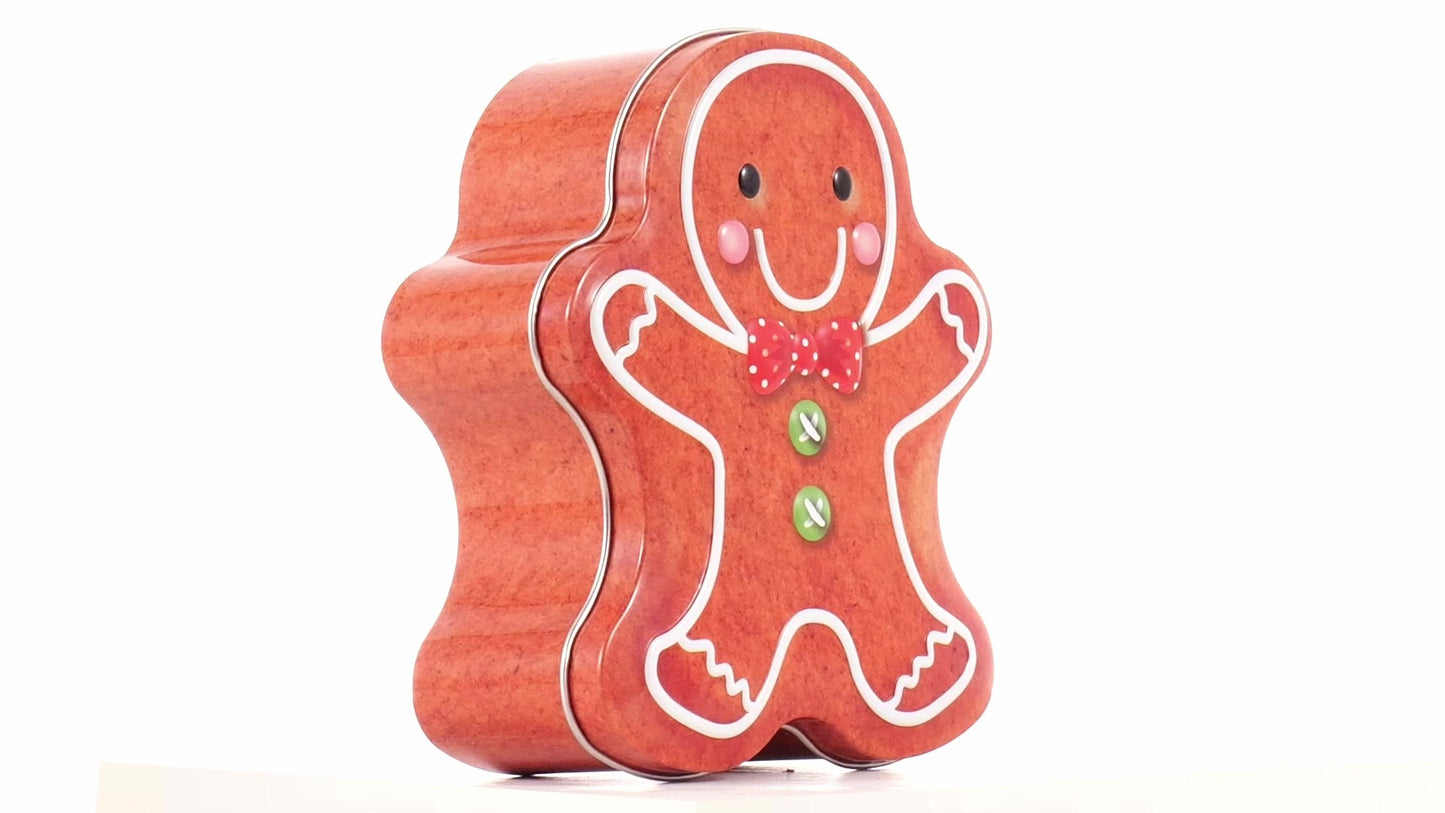 Metal box in the shape of a gingerbread man