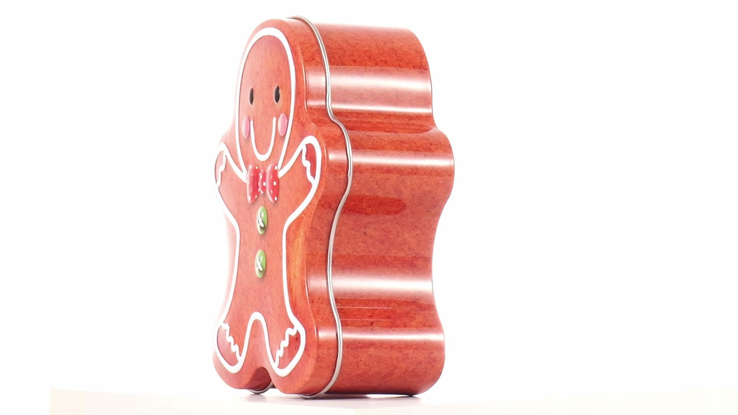 Metal box in the shape of a gingerbread man