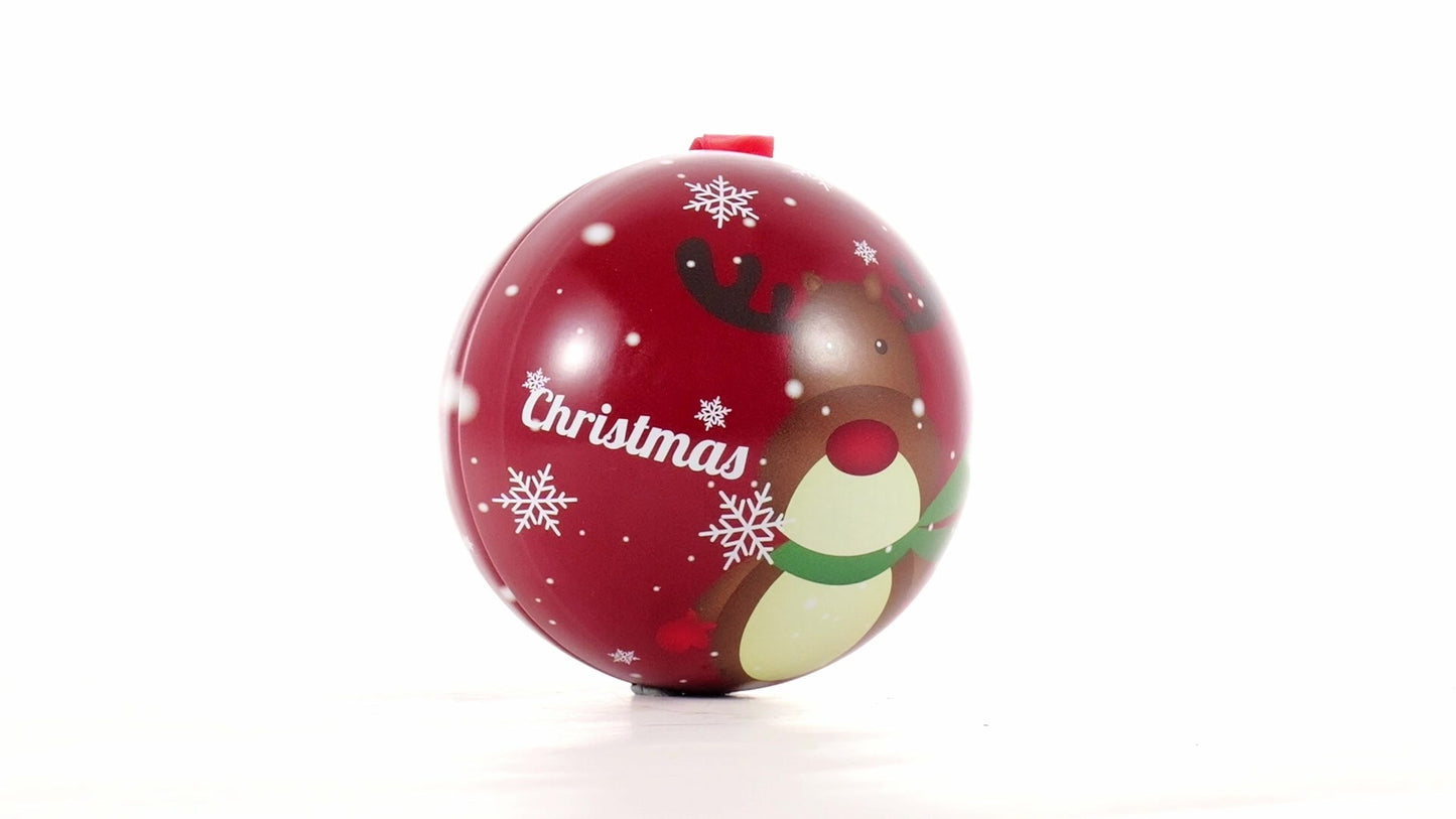 Red metallic fir globe with reindeer pattern Ø7 cm
