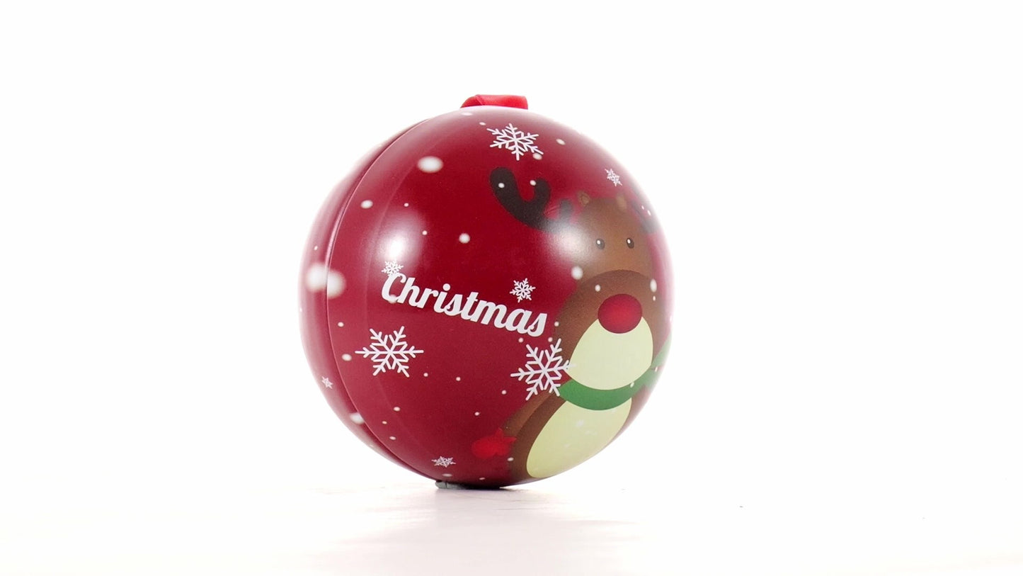 Red metallic fir globe with reindeer pattern Ø7 cm