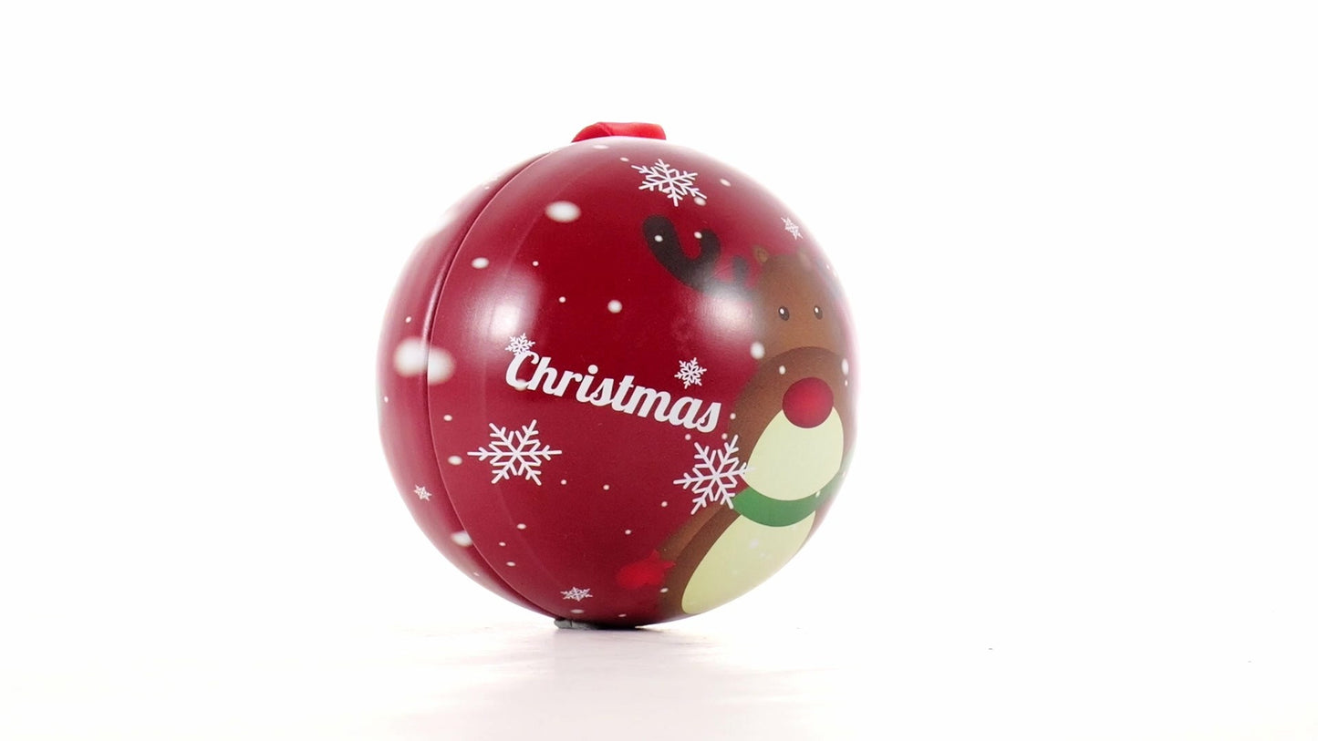 Red metallic fir globe with reindeer pattern Ø7 cm