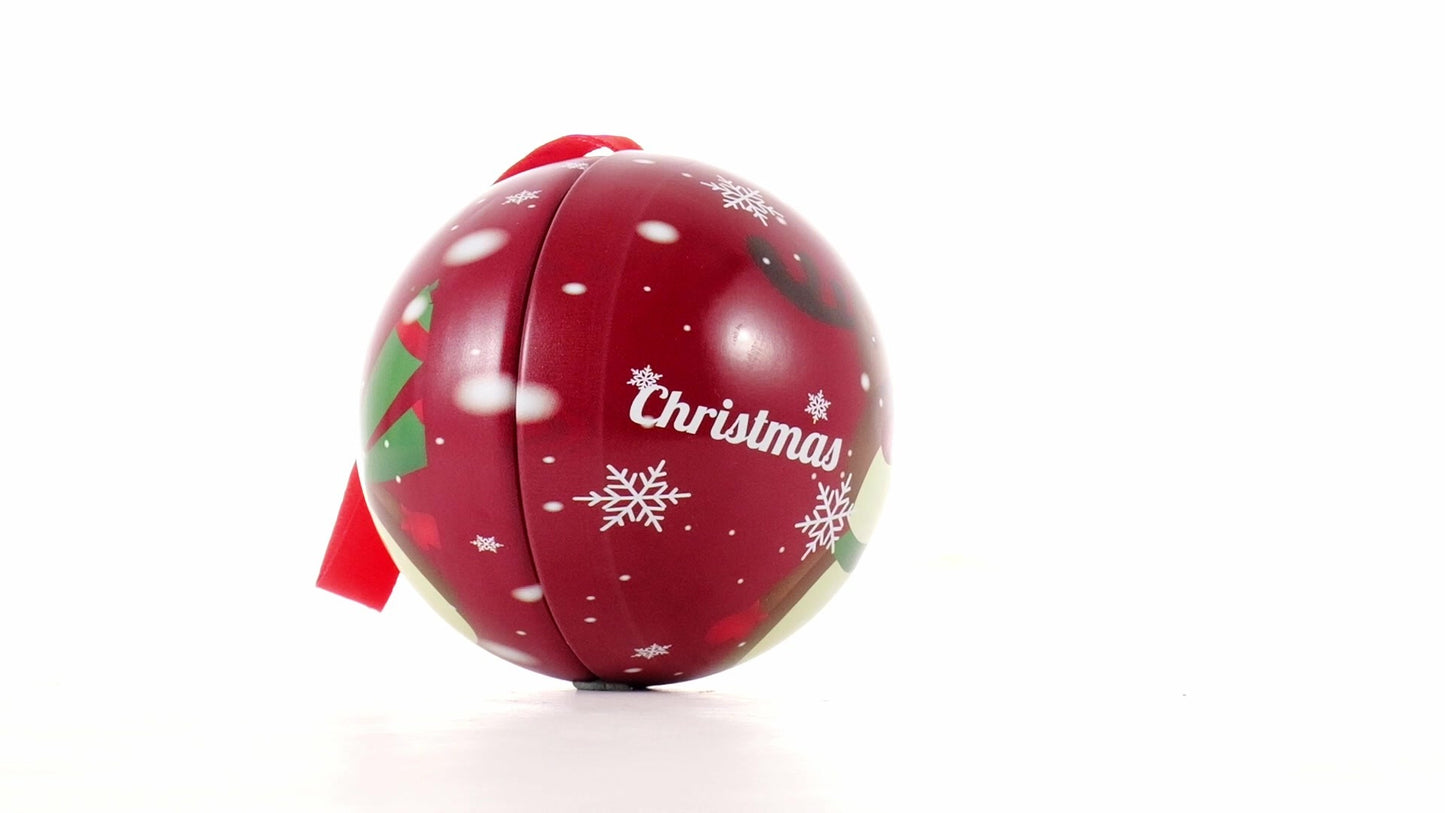 Red metallic fir globe with reindeer pattern Ø7 cm
