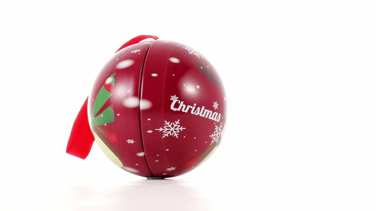 Red metallic fir globe with reindeer pattern Ø7 cm