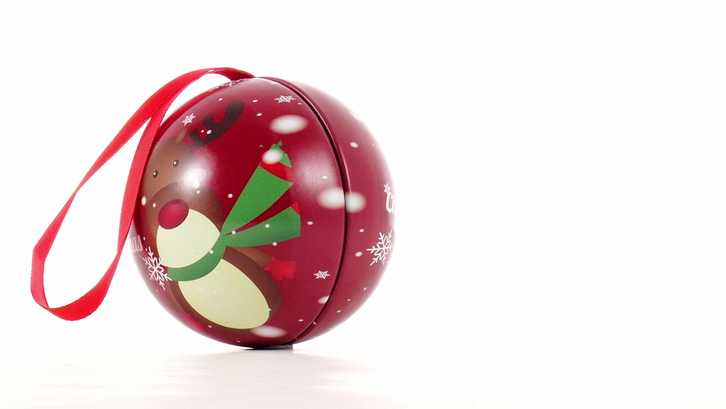 Red metallic fir globe with reindeer pattern Ø7 cm