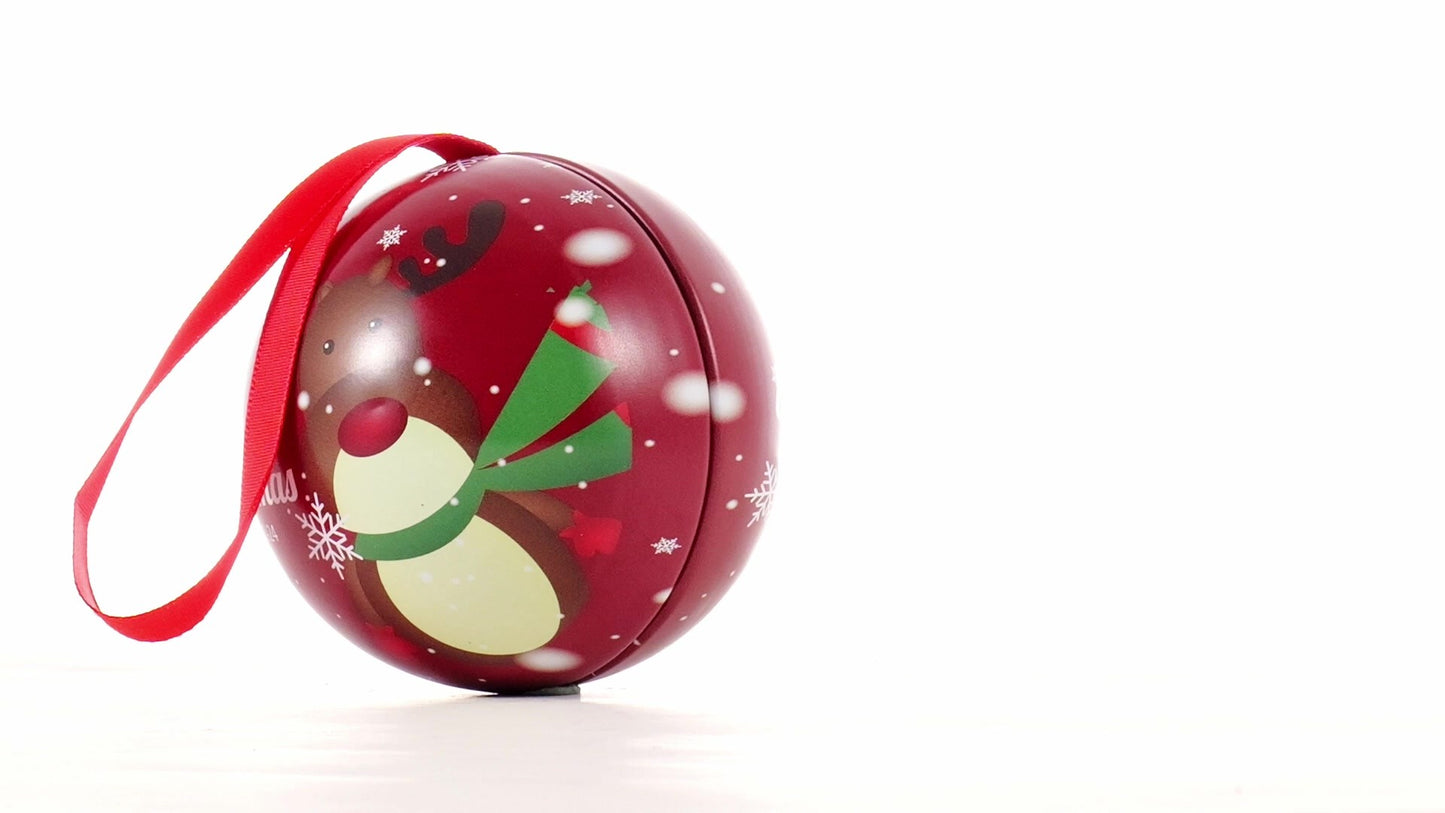 Red metallic fir globe with reindeer pattern Ø7 cm