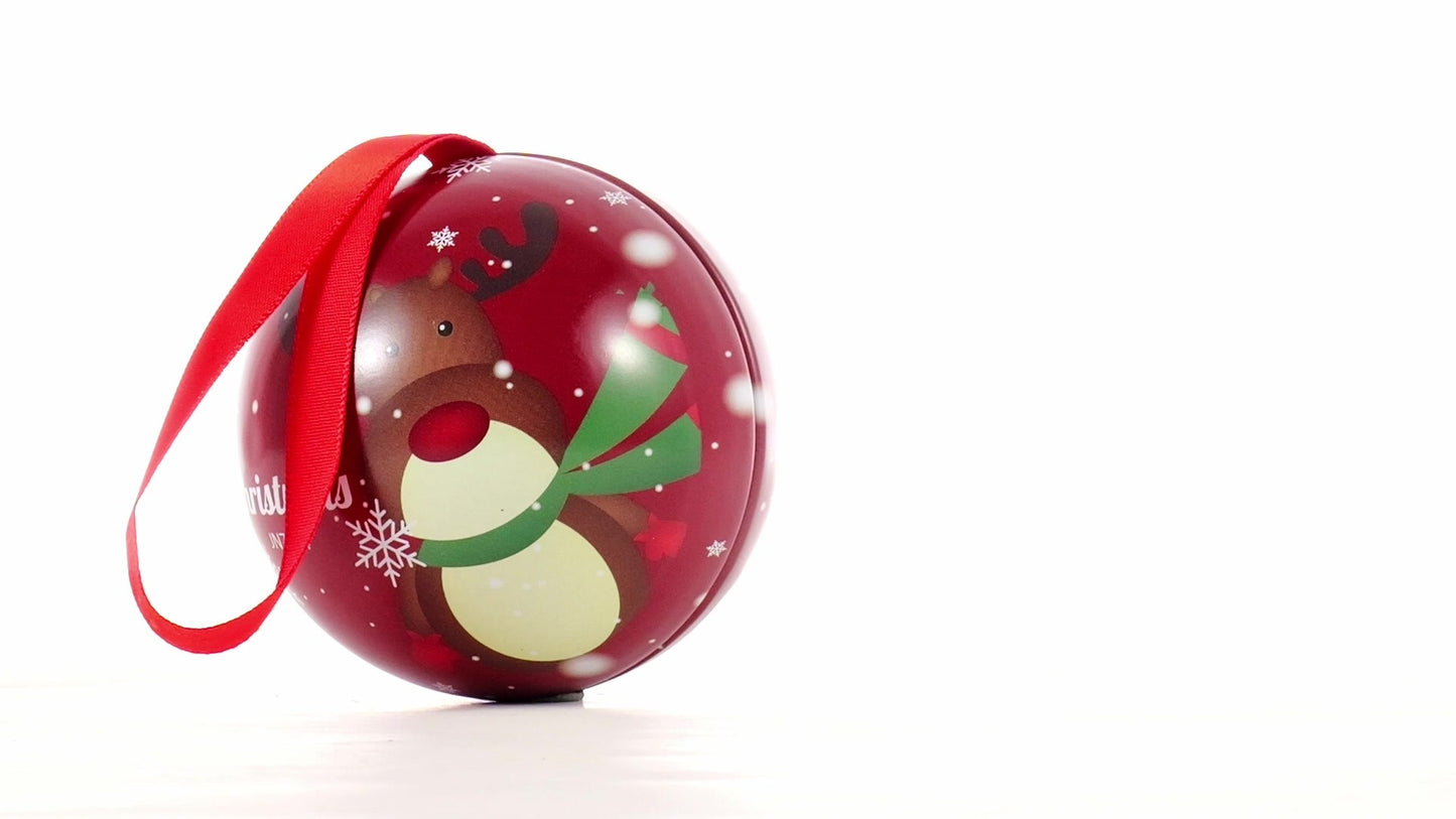 Red metallic fir globe with reindeer pattern Ø7 cm