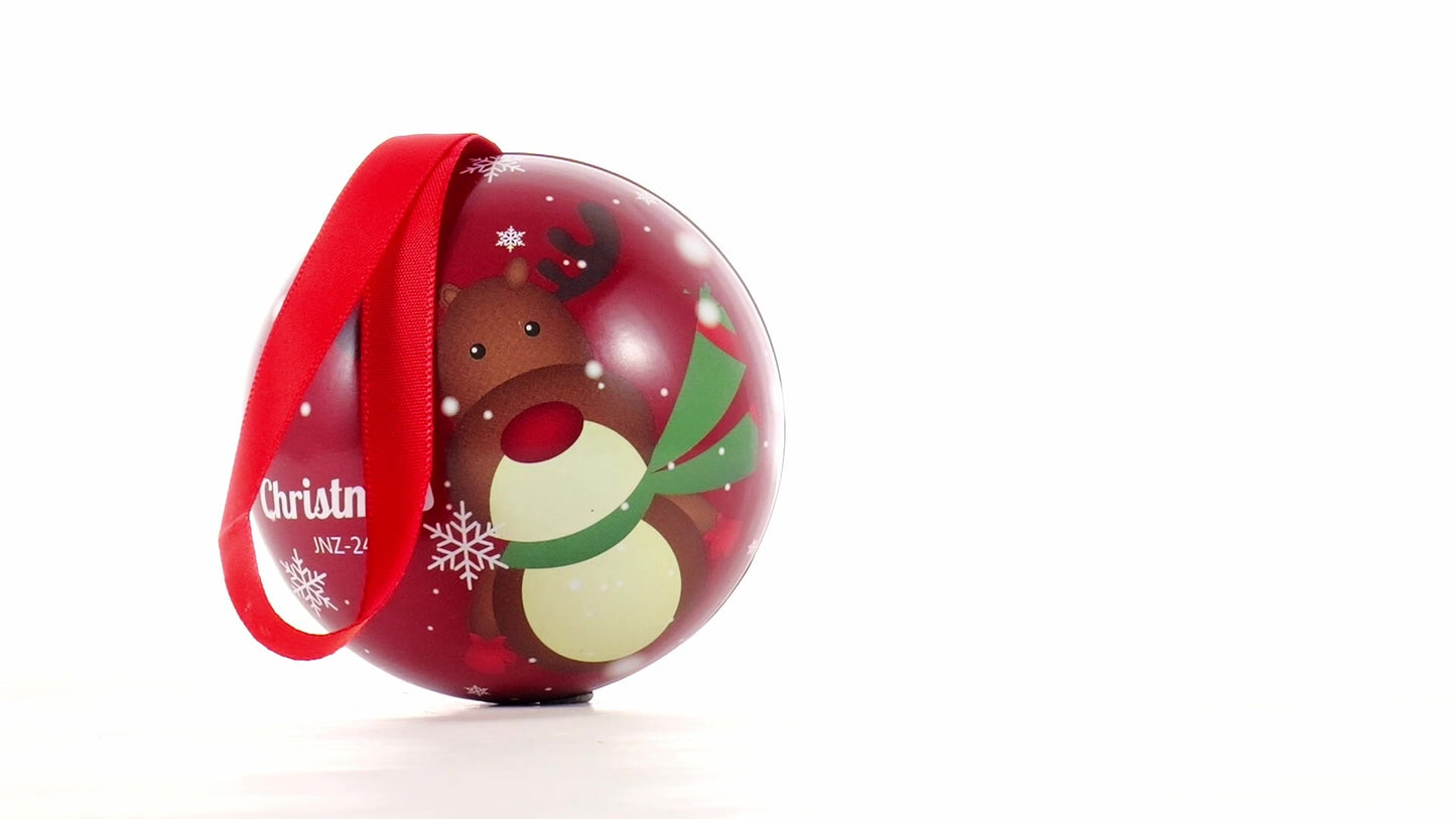 Red metallic fir globe with reindeer pattern Ø7 cm