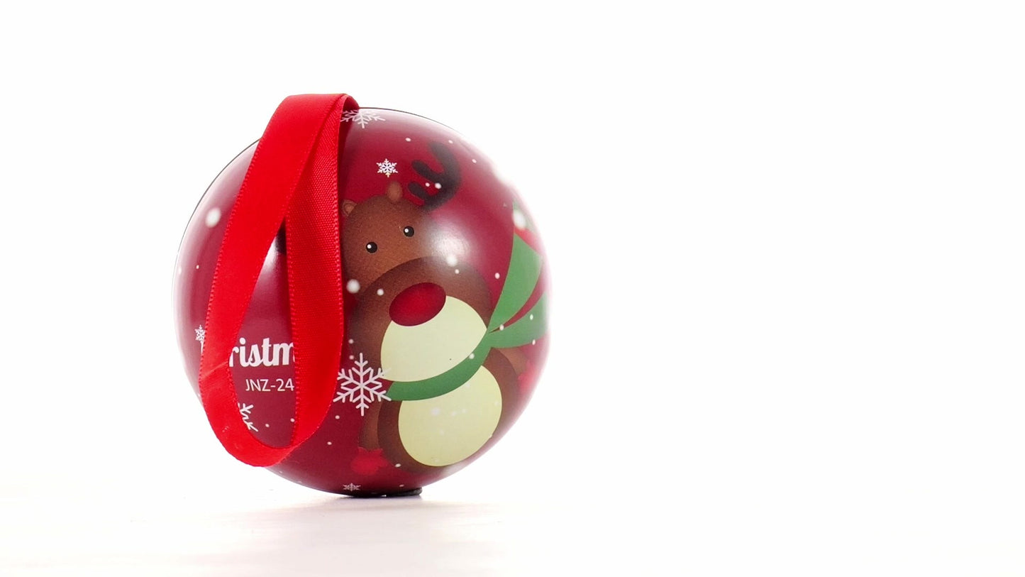 Red metallic fir globe with reindeer pattern Ø7 cm