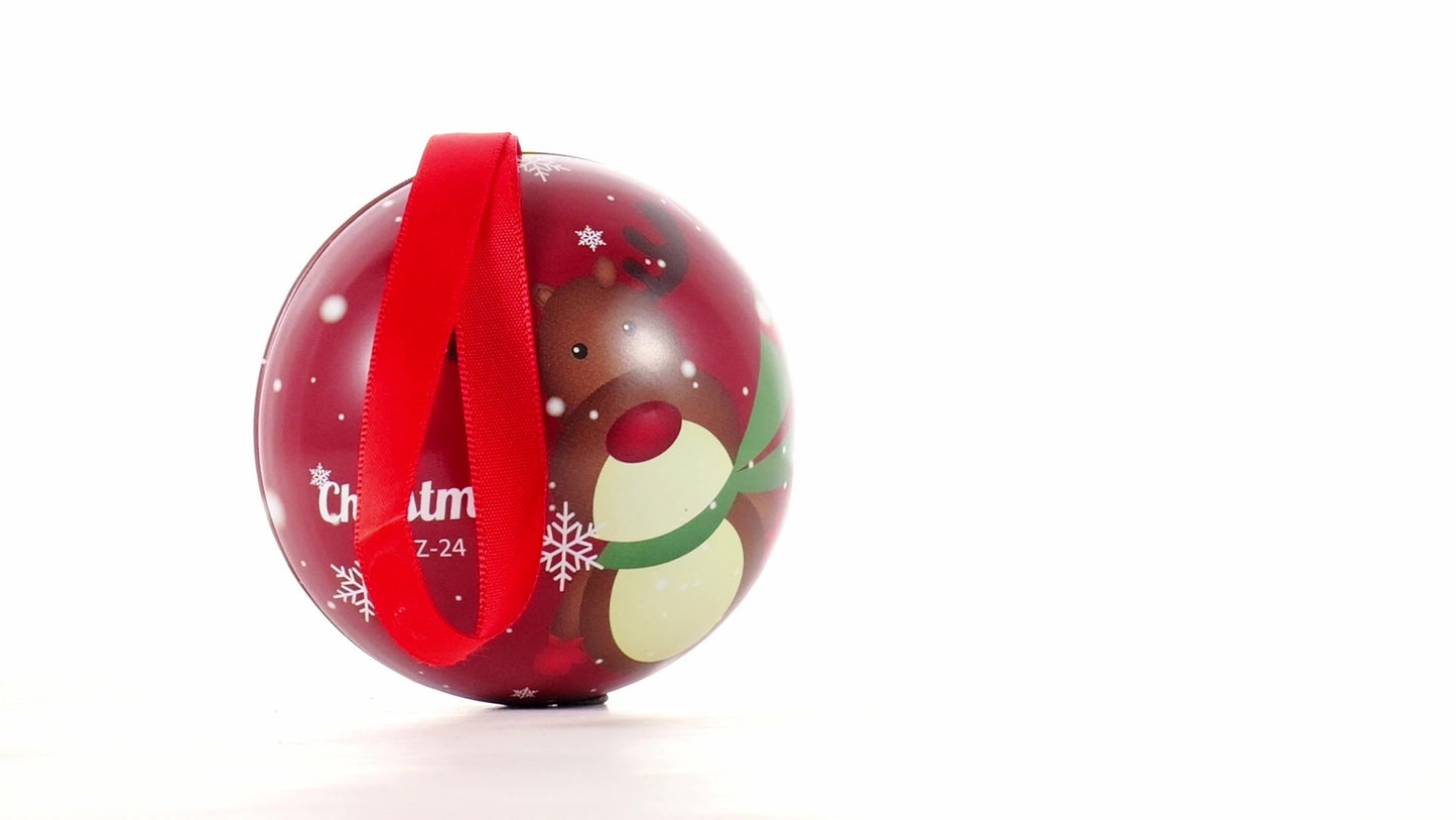 Red metallic fir globe with reindeer pattern Ø7 cm