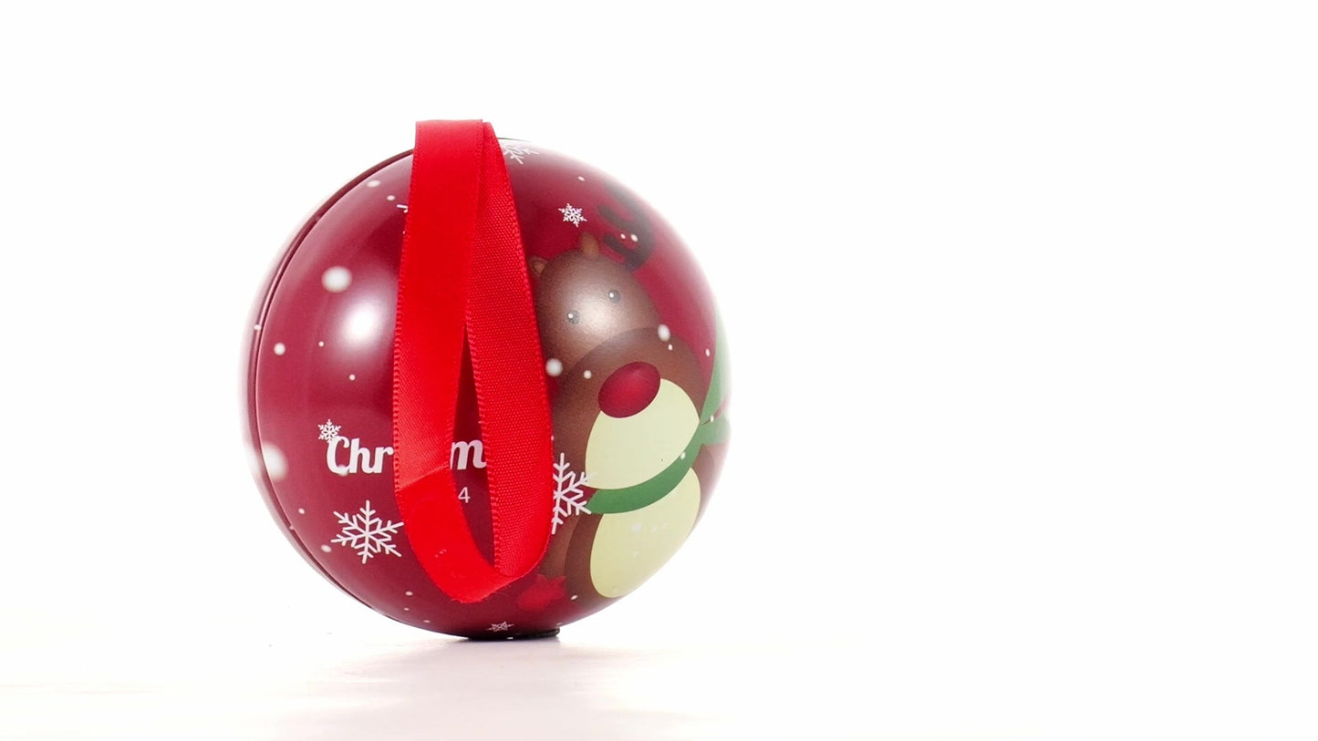 Red metallic fir globe with reindeer pattern Ø7 cm