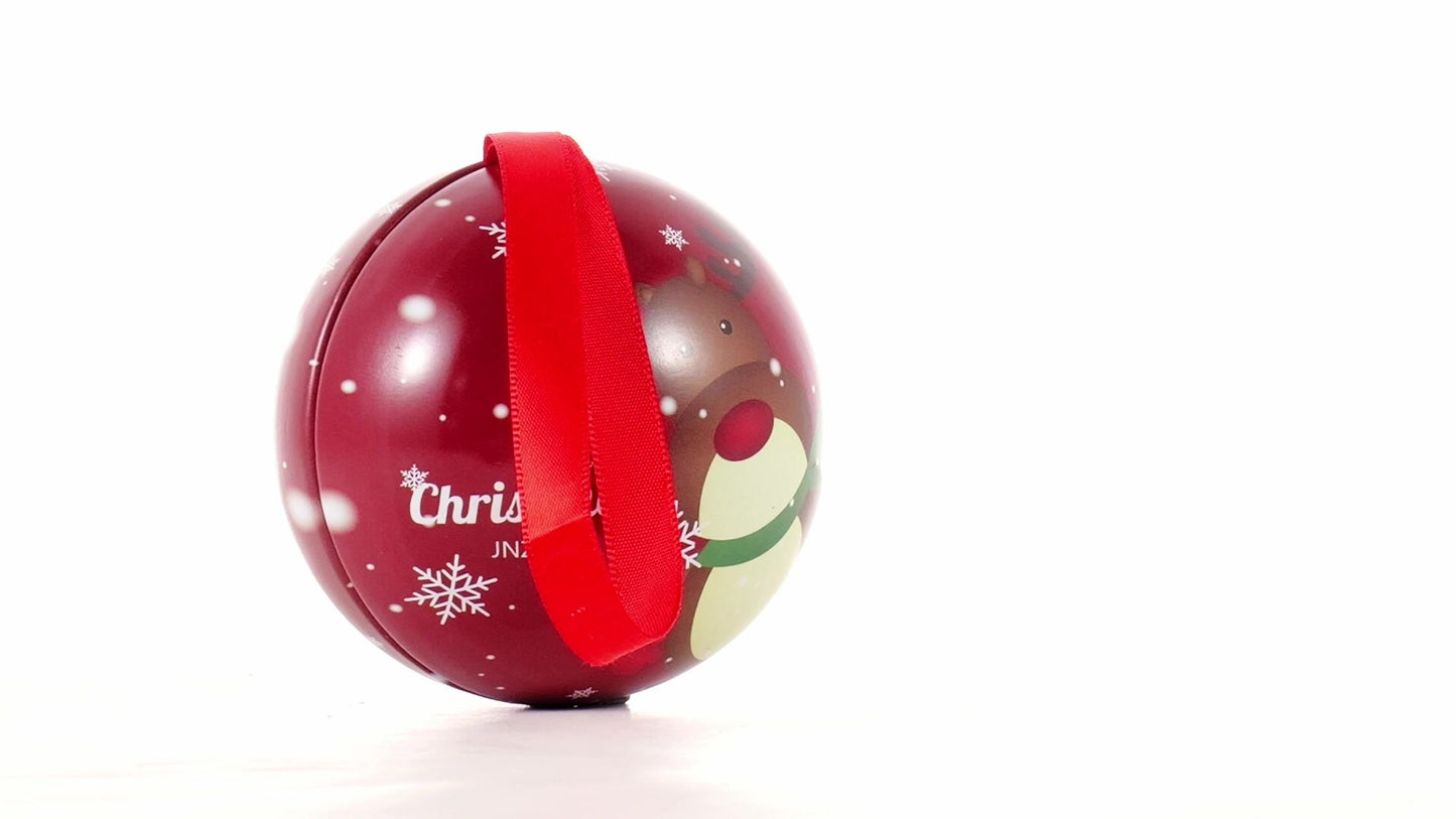 Red metallic fir globe with reindeer pattern Ø7 cm