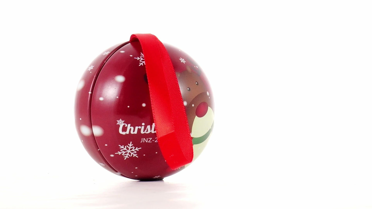 Red metallic fir globe with reindeer pattern Ø7 cm