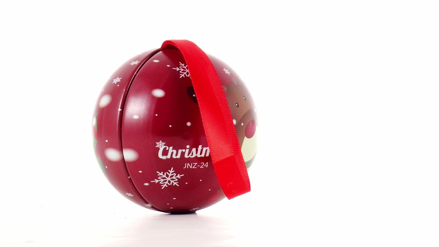 Red metallic fir globe with reindeer pattern Ø7 cm