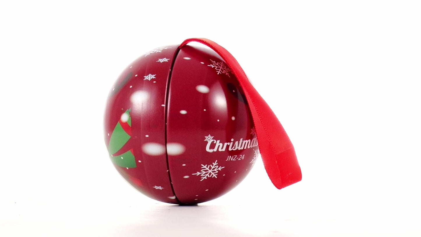 Red metallic fir globe with reindeer pattern Ø7 cm