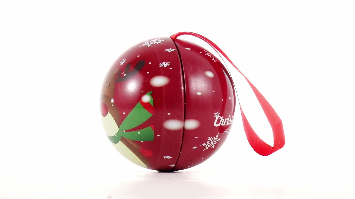 Red metallic fir globe with reindeer pattern Ø7 cm