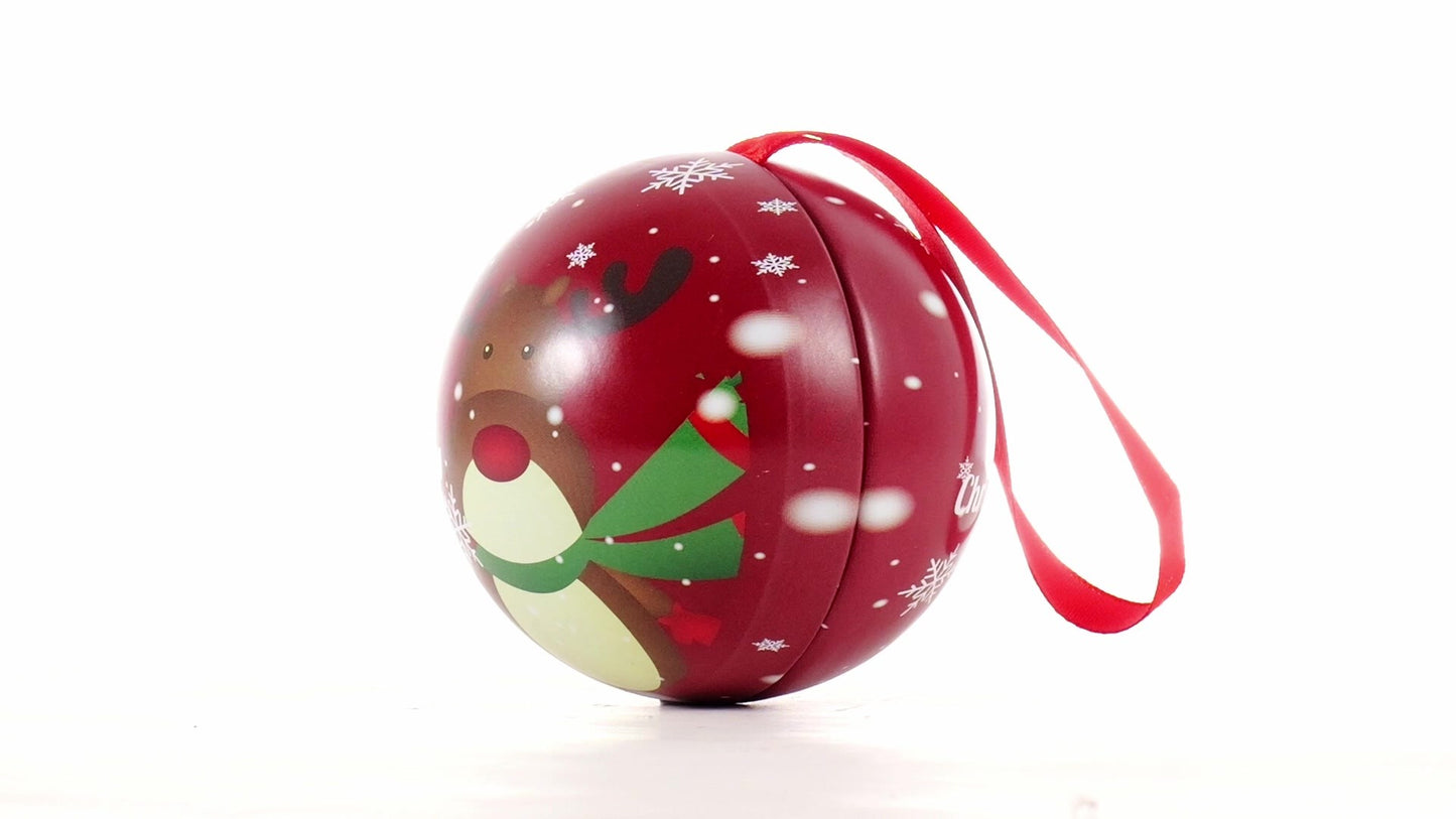 Red metallic fir globe with reindeer pattern Ø7 cm