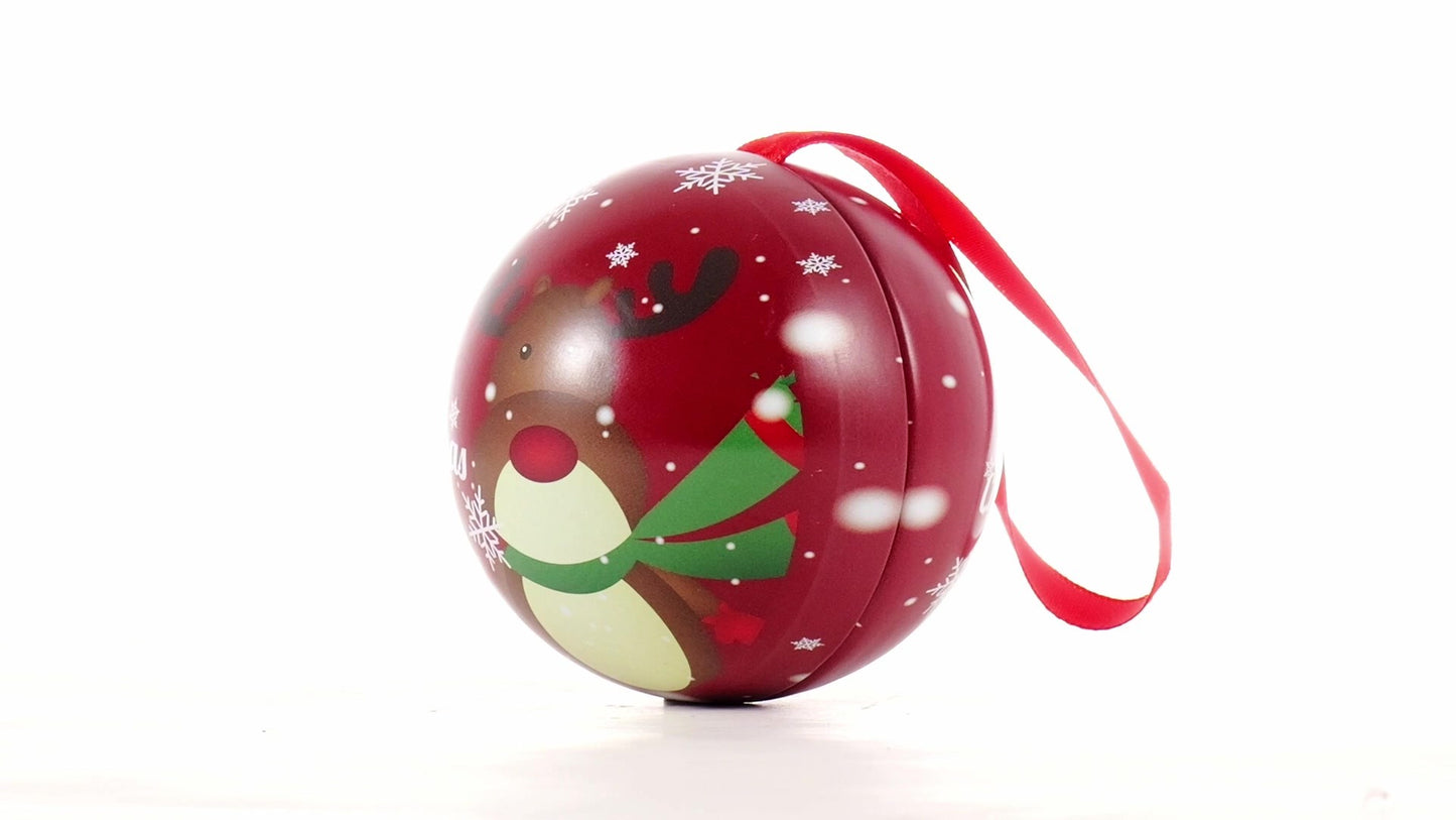 Red metallic fir globe with reindeer pattern Ø7 cm