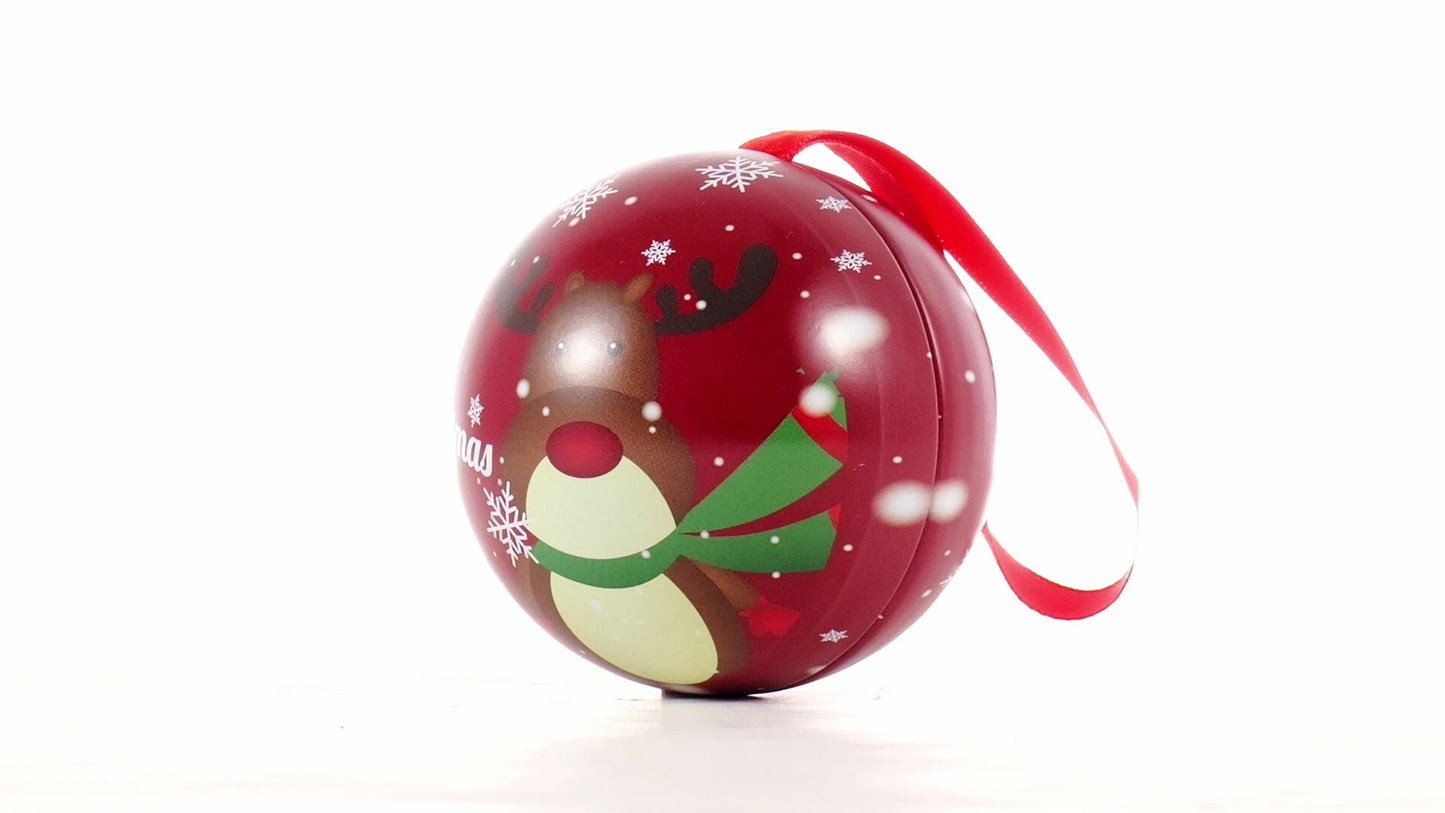 Red metallic fir globe with reindeer pattern Ø7 cm