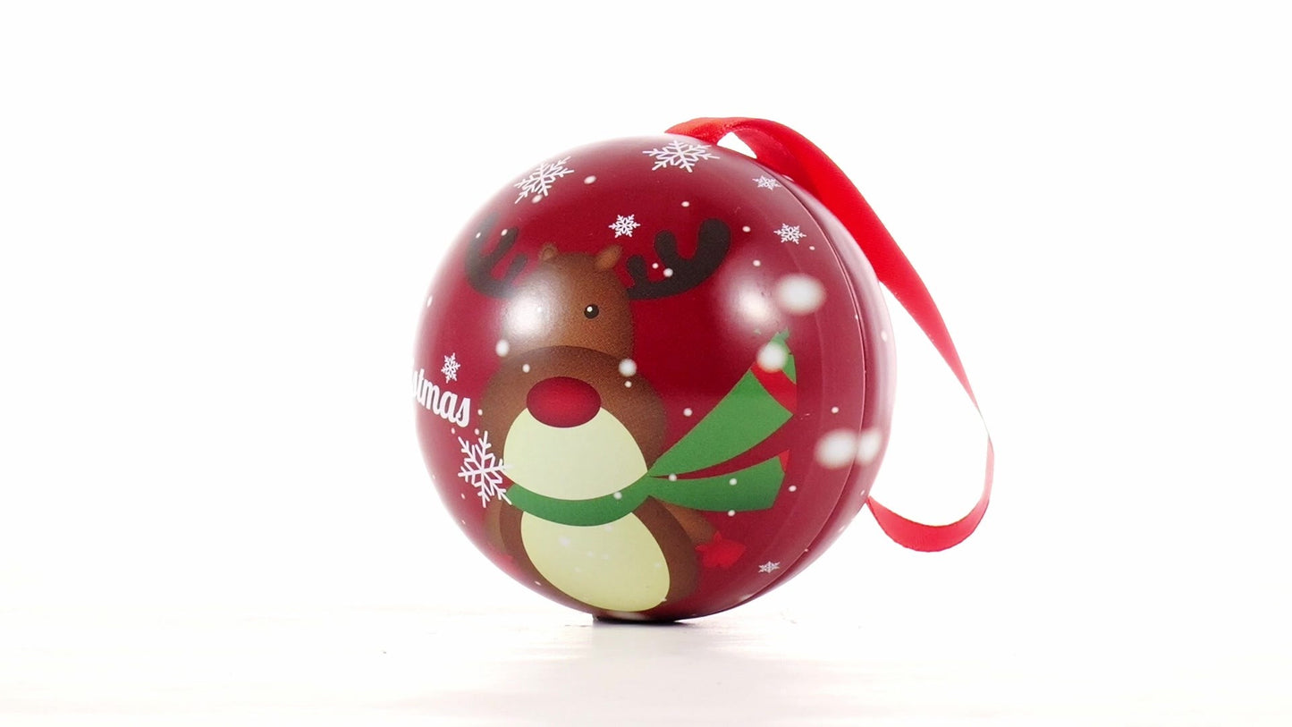 Red metallic fir globe with reindeer pattern Ø7 cm