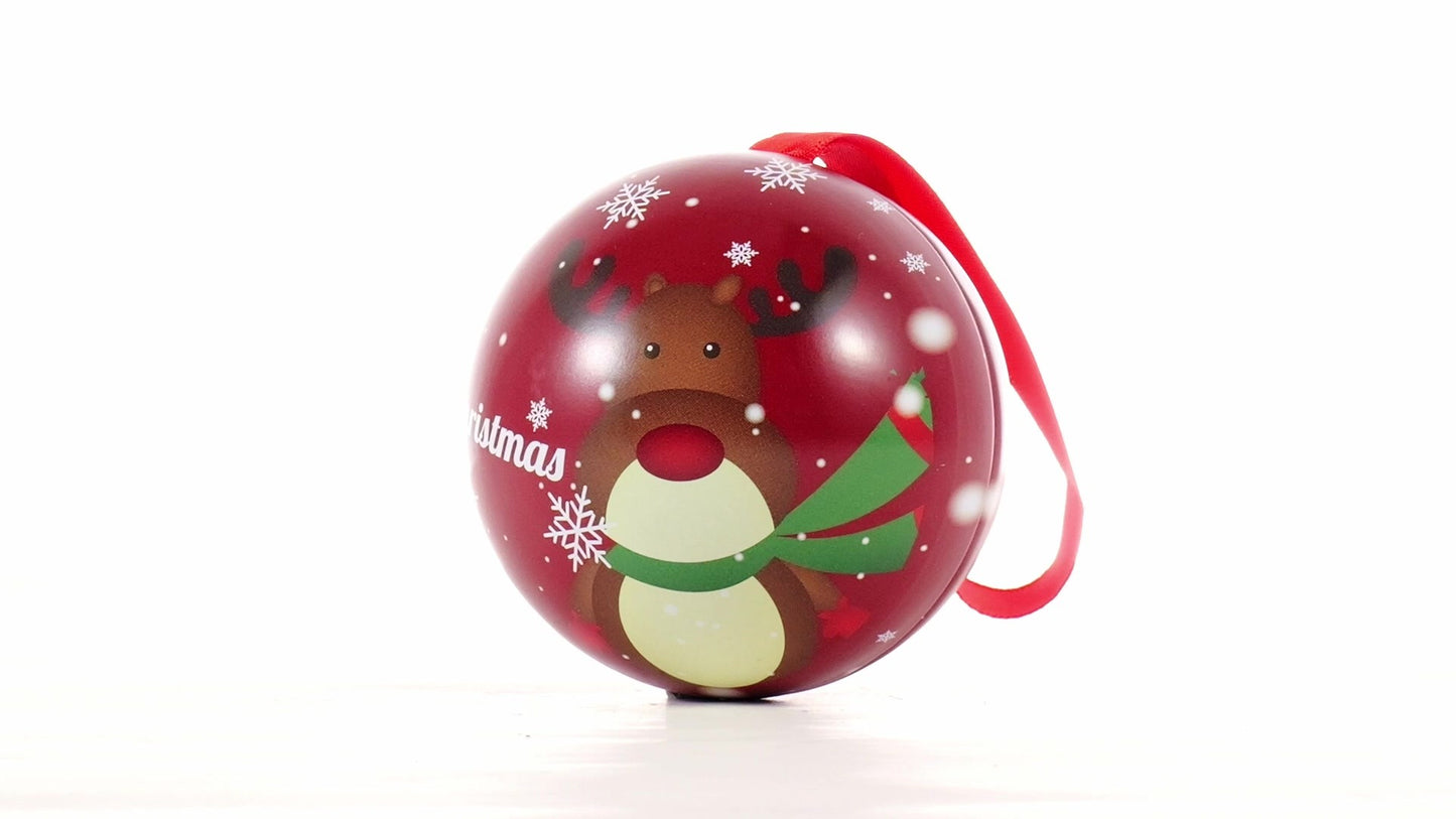 Red metallic fir globe with reindeer pattern Ø7 cm