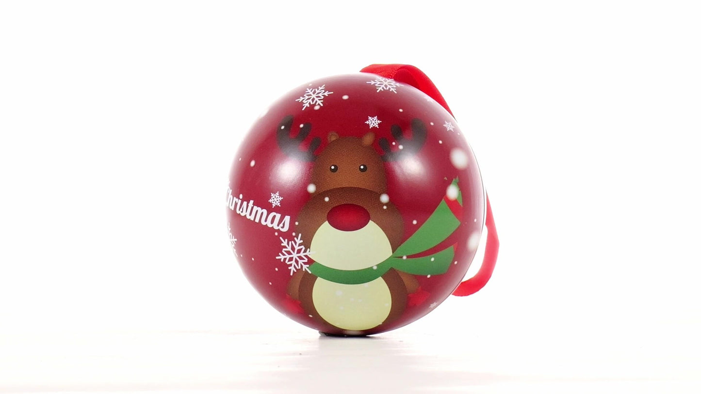 Red metallic fir globe with reindeer pattern Ø7 cm