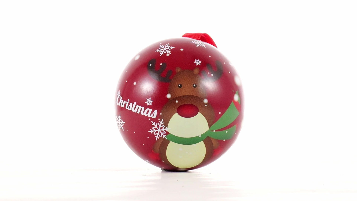 Red metallic fir globe with reindeer pattern Ø7 cm