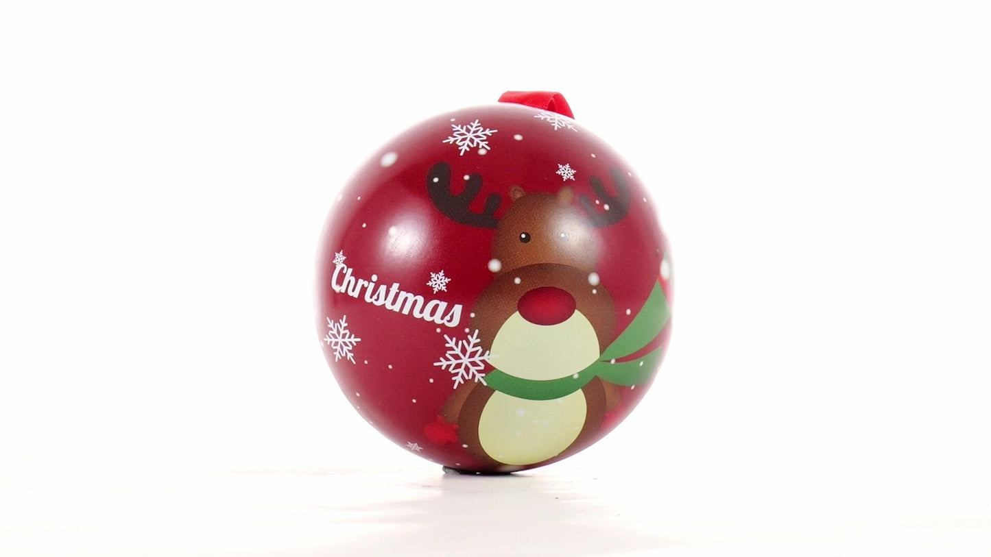 Red metallic fir globe with reindeer pattern Ø7 cm