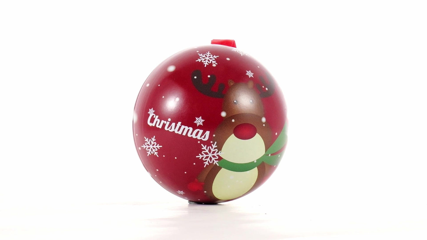 Red metallic fir globe with reindeer pattern Ø7 cm