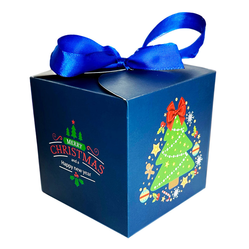 Cutie cani Craciun cu funda albastra