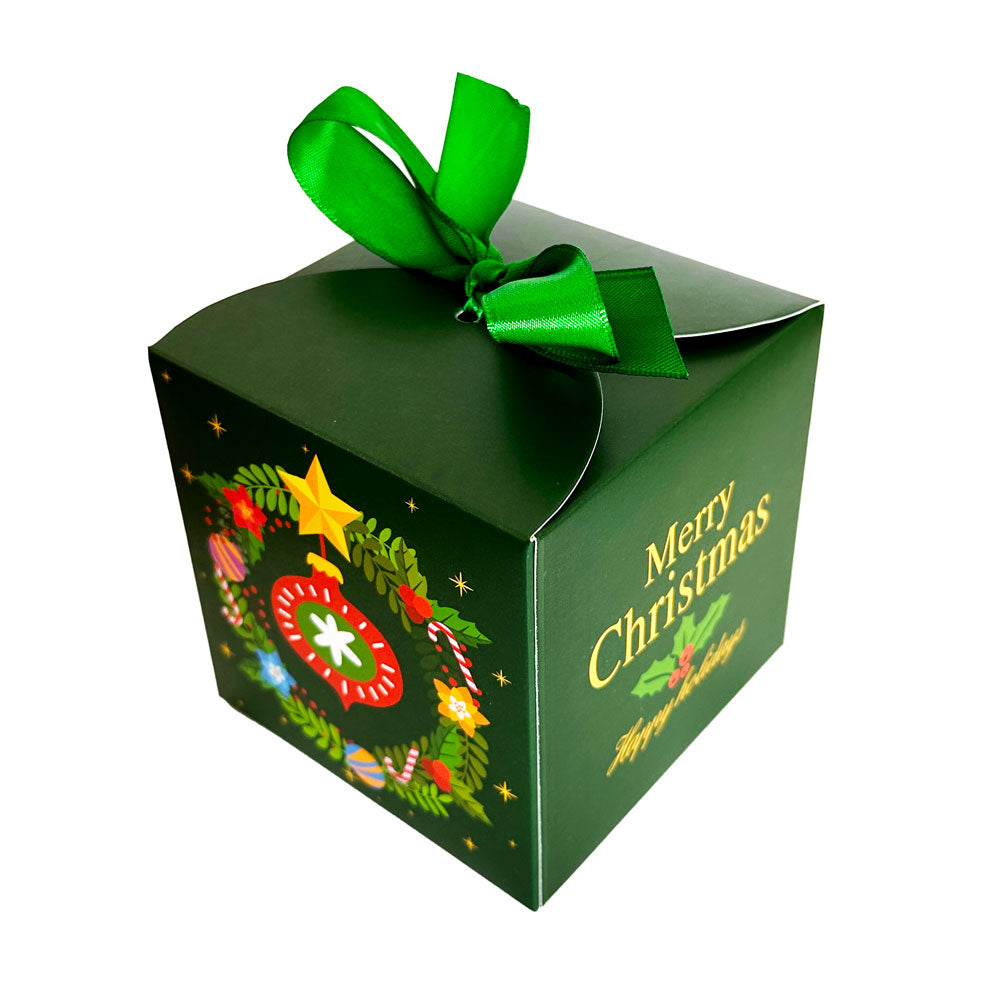 Cutie cani Craciun cu funda verde