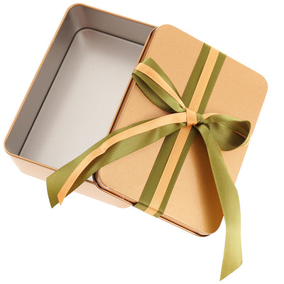 Cutie metalica aurie dreptunghiulara cu funda 12x9x4