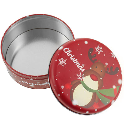 Cutie metalica rotunda rosie cu model ren de Craciun XM724789 - Green Print