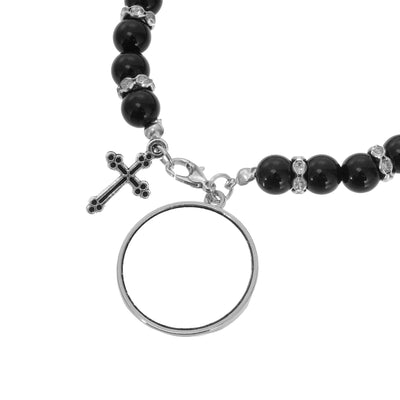 Bracelet with black beads and small cross - sublimation