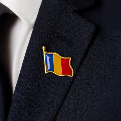 Golden metal pin Romania flag