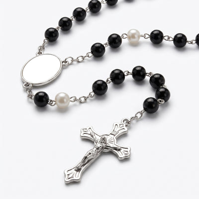 Rosary necklace with small cross and sublimation compatible pendant
