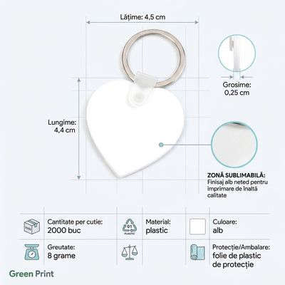 Breloc sublimabil din plastic inima SW650103 - Green Print