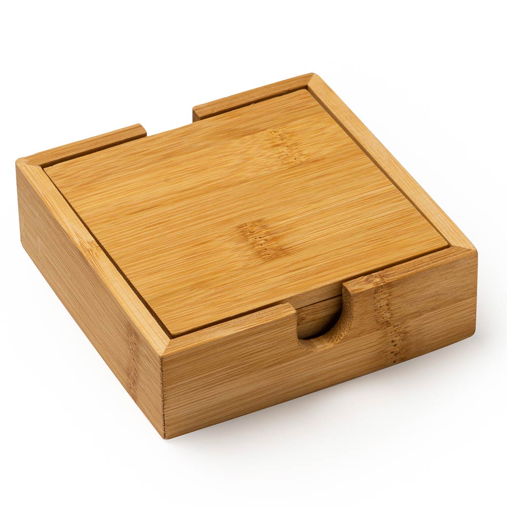 Set of 4 bamboo coasters – Green Print
