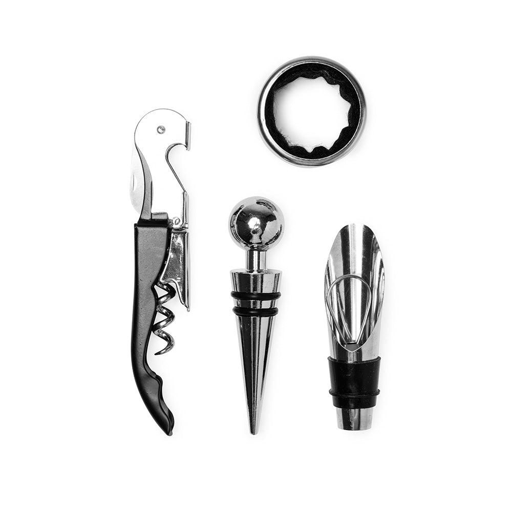 Set 4 accesorii vin in cutie metalica