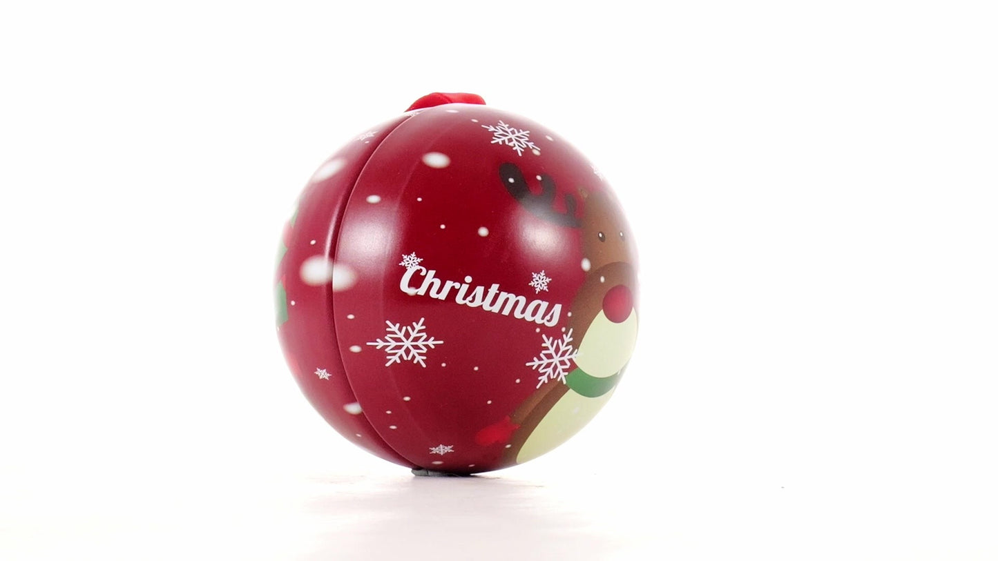 Red metallic fir globe with reindeer pattern Ø7 cm