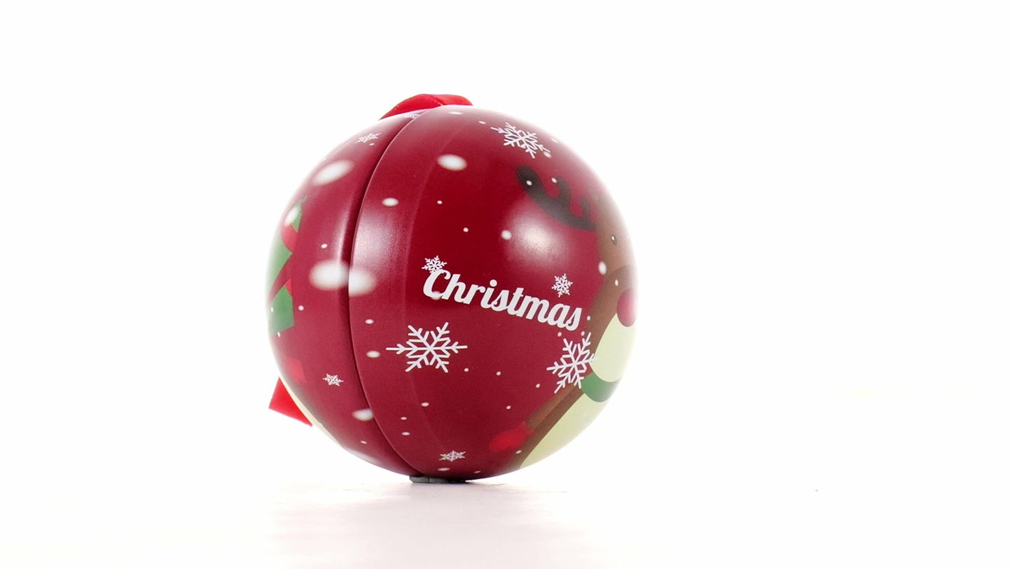 Red metallic fir globe with reindeer pattern Ø7 cm